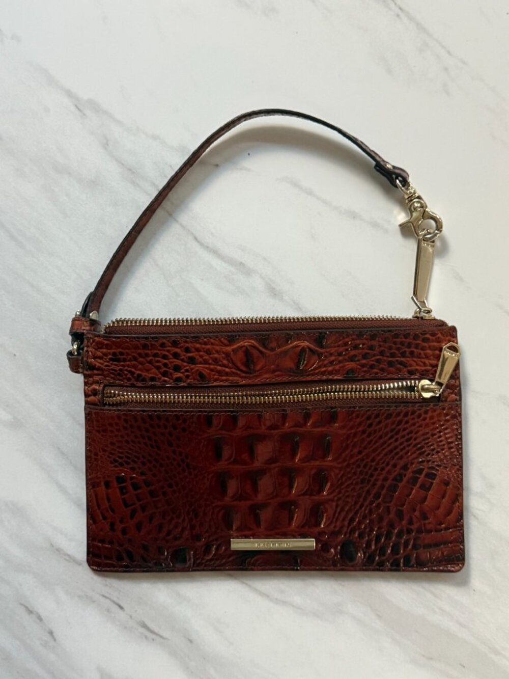 Brahmin Pecan Brown Croc Embossed Leather Wristlet Clutch Gold Hardware - Picture 4 of 10